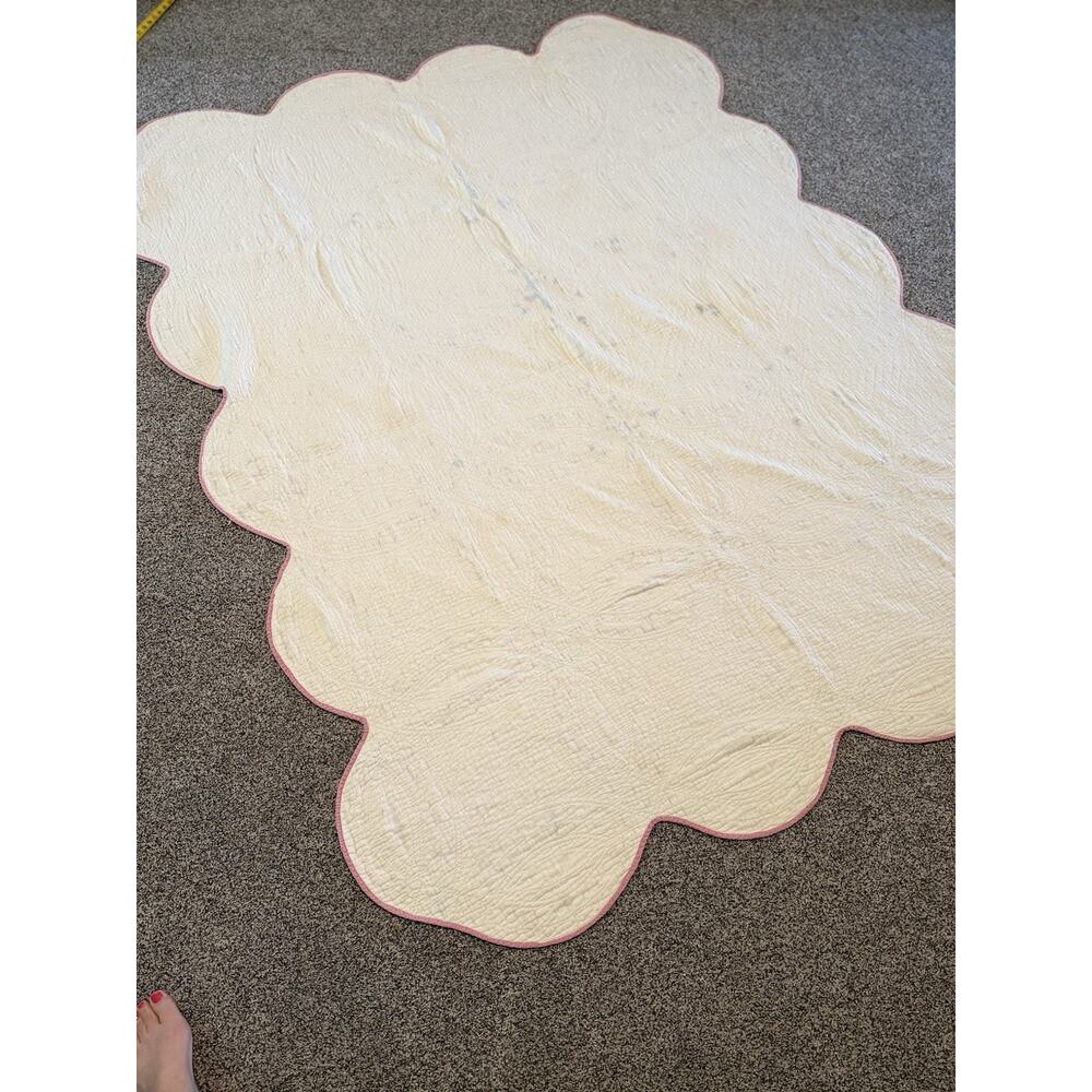 Vintage 1930's Handmade Quilt Double Wedding Ring Feed Sack Cotton Scalloped - Picture 11 of 11